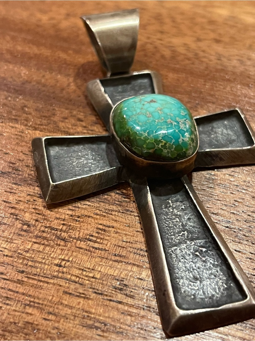 Chimney Butte Sterling Cross Pendant with Turquoise Stone - Green Blue